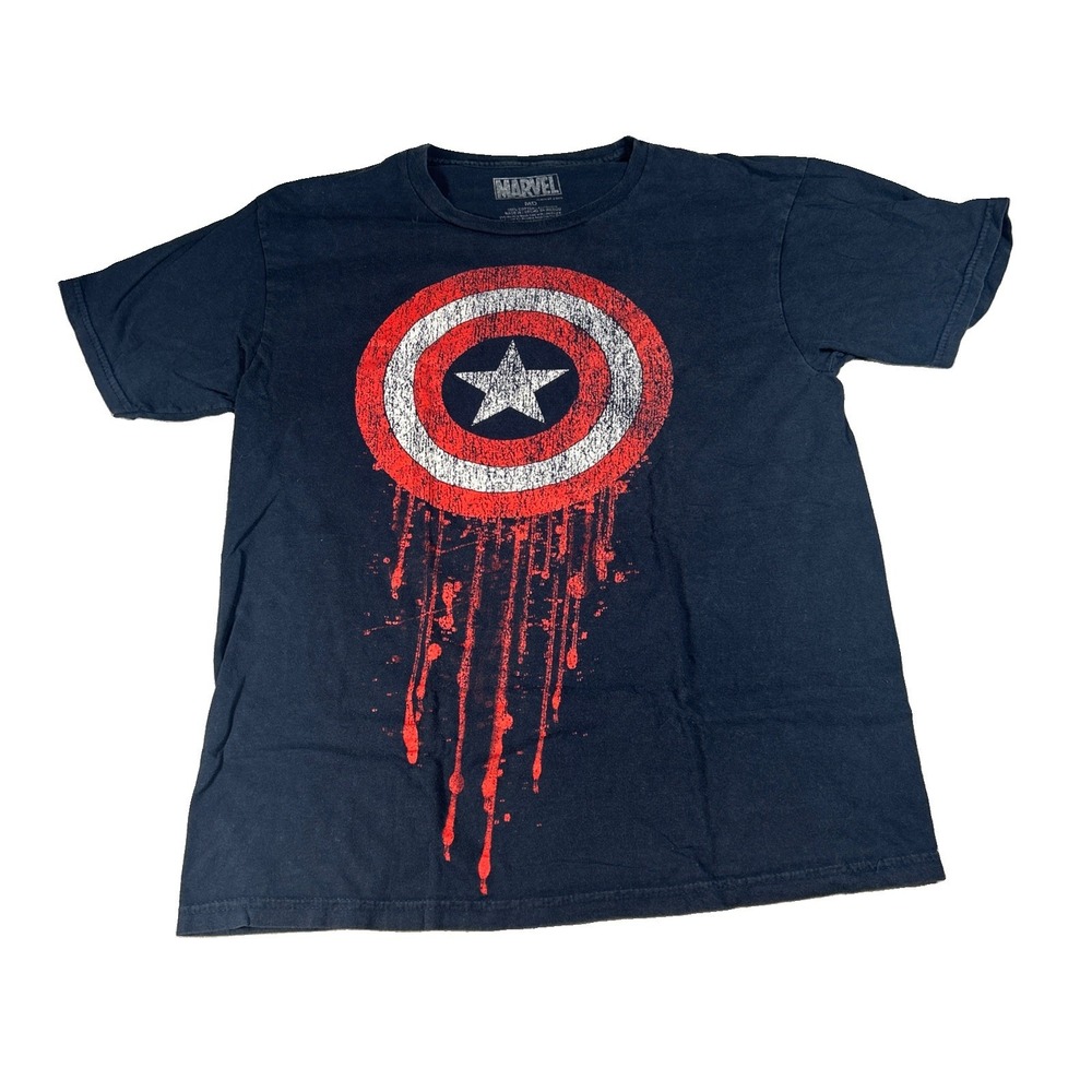 Marvel Captain America Shield Men's T-Shirt Blue Size M Mad Engine Distressed